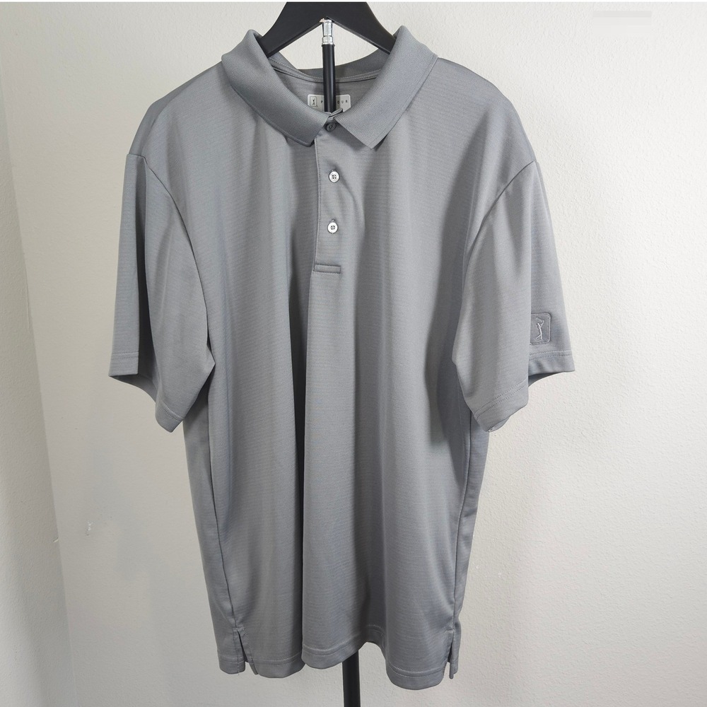 PGA Tour Polo Shirt Mens XL Grey Short Sleeve Performance Golfcore‎ Sporty
